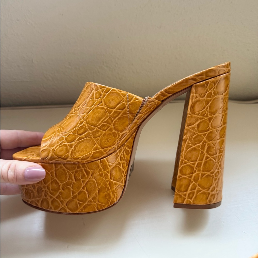 SCHUTZ Croc-Embossed Platform Mules in Cognac Tan - Picture 5 of 8